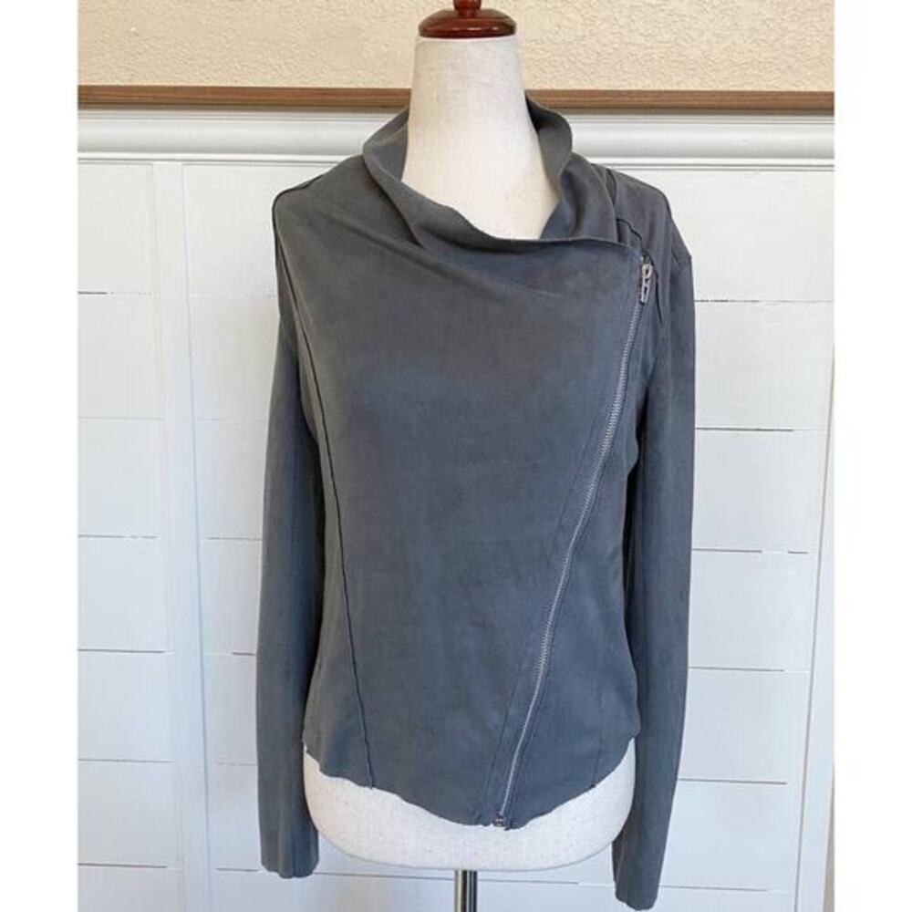 BLANKNYC Drape Front Faux Suede Asymmetrical Zip Jacket Grey‎ XS - Picture 6 of 14